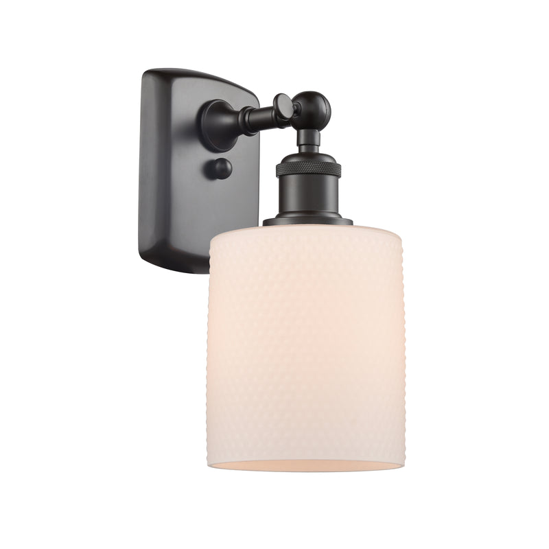 Cobbleskill Sconce shown in the Oil Rubbed Bronze finish with a Matte White shade