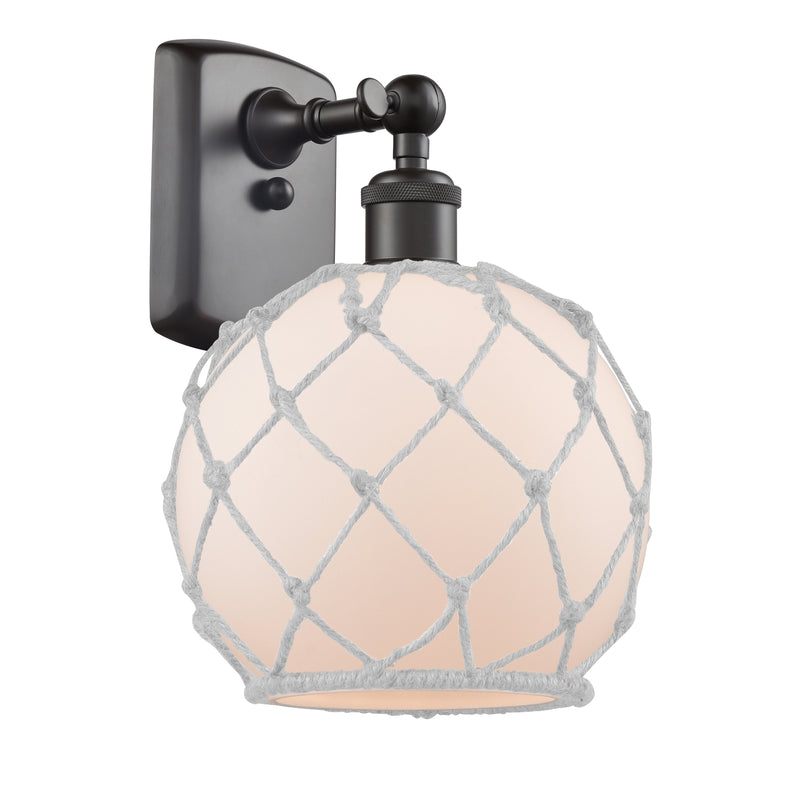 Farmhouse Rope Sconce shown in the Oil Rubbed Bronze finish with a White Glass with White Rope shade