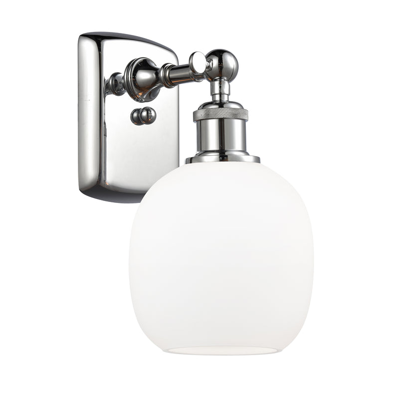 Belfast Sconce shown in the Polished Chrome finish with a Matte White shade