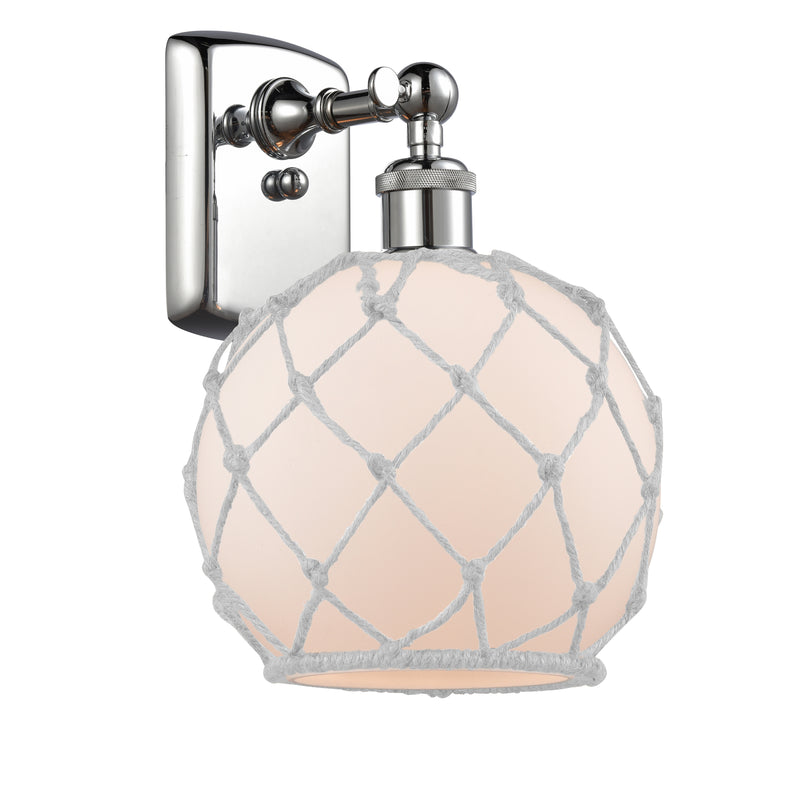 Farmhouse Rope Sconce shown in the Polished Chrome finish with a White Glass with White Rope shade