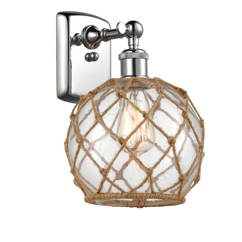 Farmhouse Rope Sconce shown in the Polished Chrome finish with a Clear Glass with Brown Rope shade