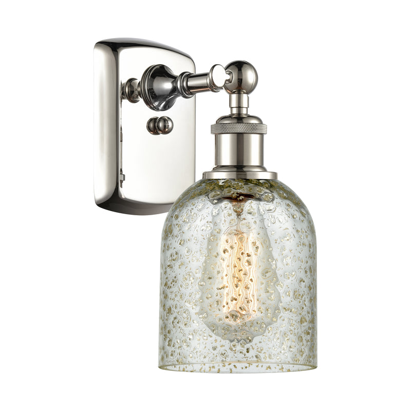 Caledonia Sconce shown in the Polished Nickel finish with a Mica shade