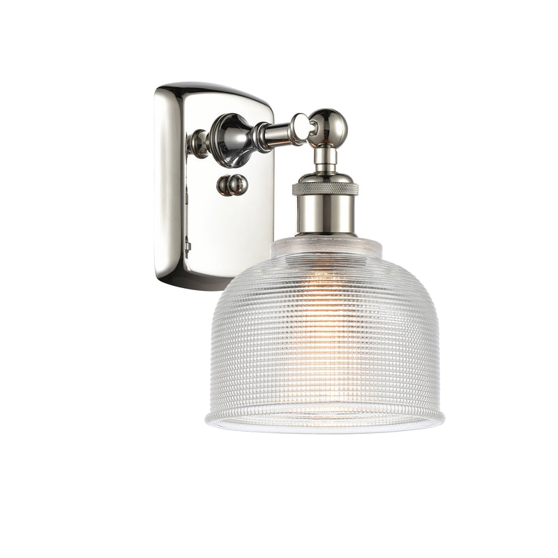 Dayton Sconce shown in the Polished Nickel finish with a Clear shade