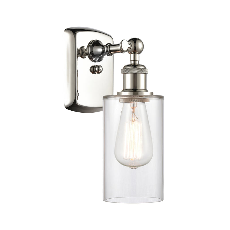 Clymer Sconce shown in the Polished Nickel finish with a Clear shade