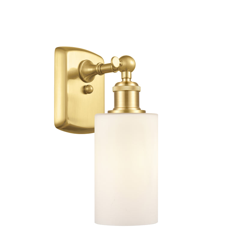 Clymer Sconce shown in the Satin Gold finish with a Matte White shade