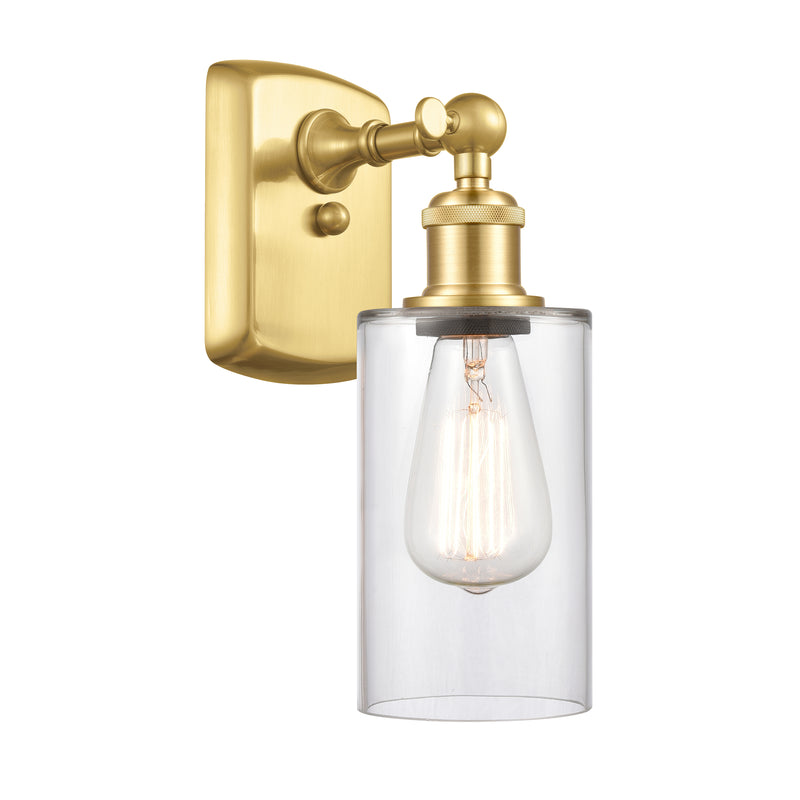 Clymer Sconce shown in the Satin Gold finish with a Clear shade