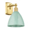 Plymouth Dome Sconce shown in the Satin Gold finish with a Seafoam shade