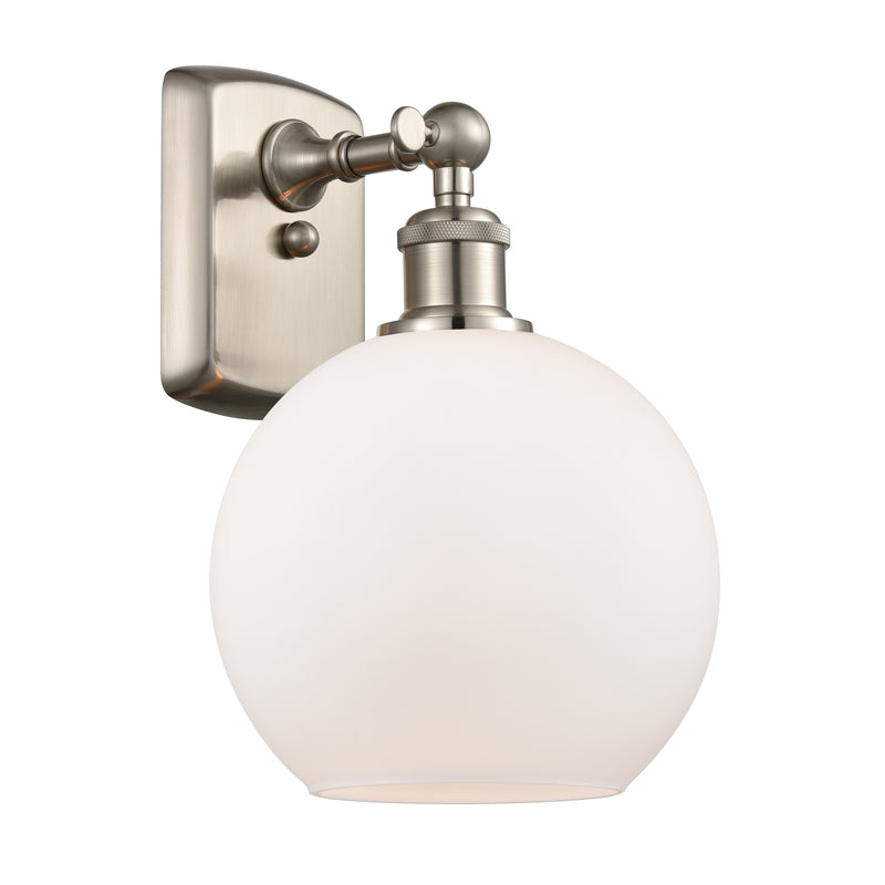 Athens Sconce shown in the Brushed Satin Nickel finish with a Matte White shade