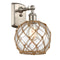 Farmhouse Rope Sconce shown in the Brushed Satin Nickel finish with a Clear Glass with Brown Rope shade