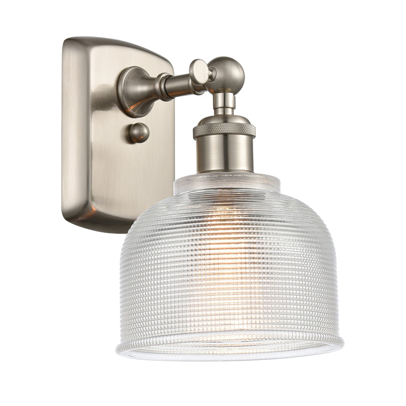 Dayton Sconce shown in the Brushed Satin Nickel finish with a Clear shade