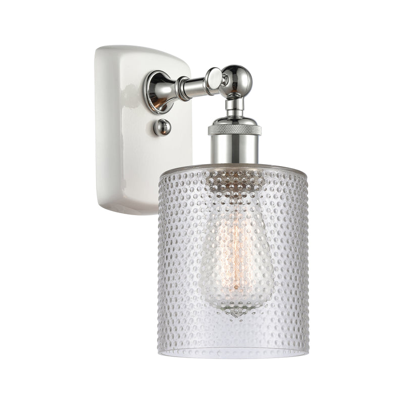 Cobbleskill Sconce shown in the White and Polished Chrome finish with a Clear shade