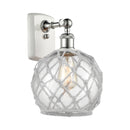 Farmhouse Rope Sconce shown in the White and Polished Chrome finish with a Clear Glass with White Rope shade