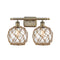 Farmhouse Rope Bath Vanity Light shown in the Antique Brass finish with a Clear Glass with Brown Rope shade
