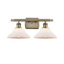 Orwell Bath Vanity Light shown in the Antique Brass finish with a Matte White shade