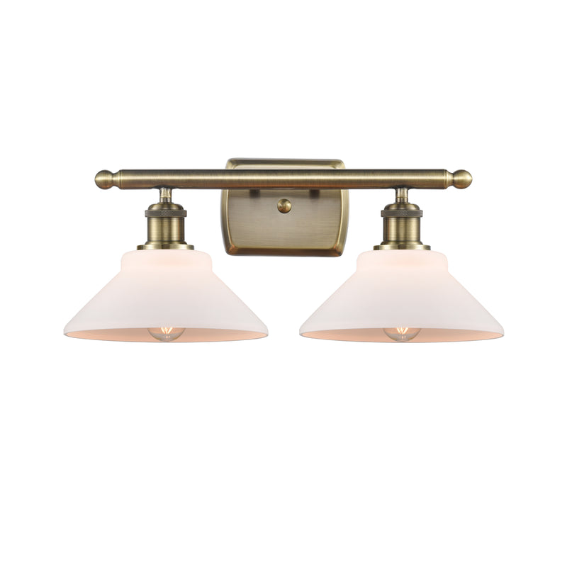 Orwell Bath Vanity Light shown in the Antique Brass finish with a Matte White shade