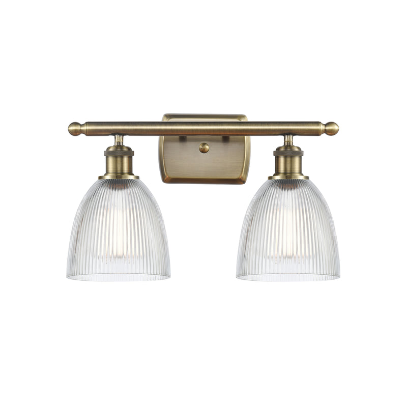 Castile Bath Vanity Light shown in the Antique Brass finish with a Clear shade