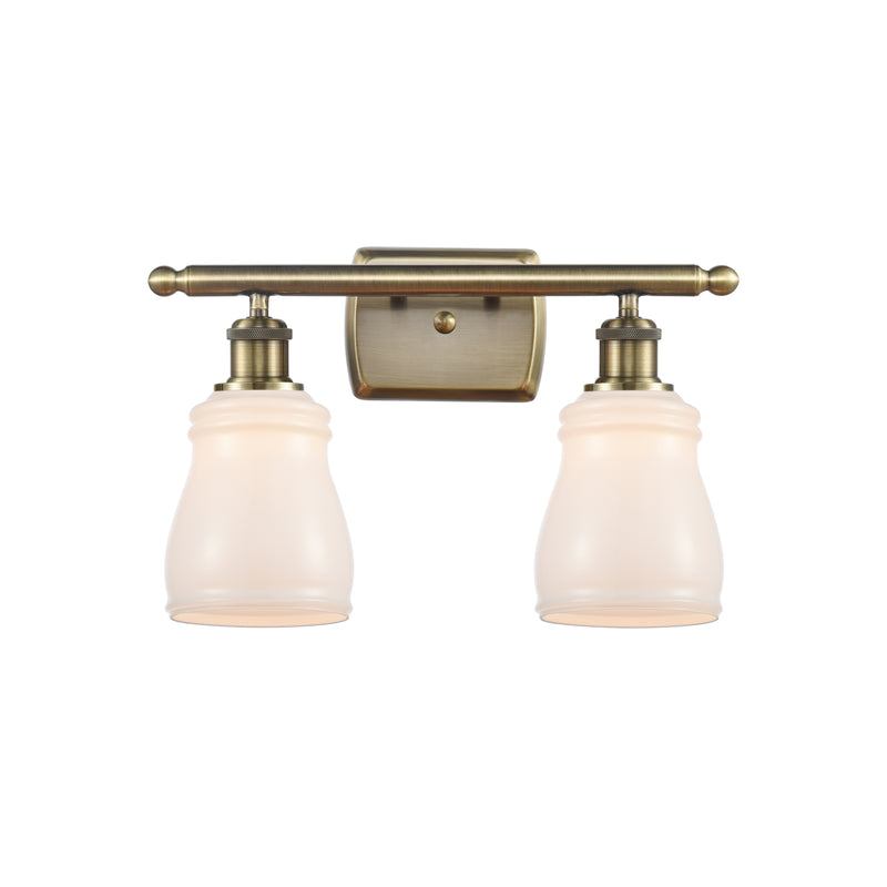 Ellery Bath Vanity Light shown in the Antique Brass finish with a White shade