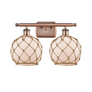 Farmhouse Rope Bath Vanity Light shown in the Antique Copper finish with a White Glass with Brown Rope shade