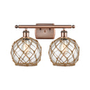 Farmhouse Rope Bath Vanity Light shown in the Antique Copper finish with a Clear Glass with Brown Rope shade