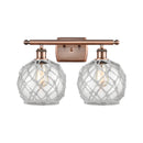 Farmhouse Rope Bath Vanity Light shown in the Antique Copper finish with a Clear Glass with White Rope shade