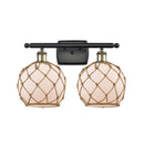 Farmhouse Rope Bath Vanity Light shown in the Black Antique Brass finish with a White Glass with Brown Rope shade