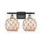 Farmhouse Rope Bath Vanity Light shown in the Black Antique Brass finish with a White Glass with Brown Rope shade