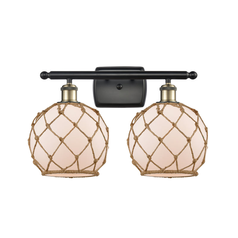 Farmhouse Rope Bath Vanity Light shown in the Black Antique Brass finish with a White Glass with Brown Rope shade
