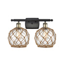 Farmhouse Rope Bath Vanity Light shown in the Black Antique Brass finish with a Clear Glass with Brown Rope shade