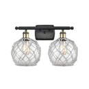 Farmhouse Rope Bath Vanity Light shown in the Black Antique Brass finish with a Clear Glass with White Rope shade