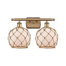 Farmhouse Rope Bath Vanity Light shown in the Brushed Brass finish with a White Glass with Brown Rope shade