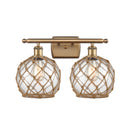 Farmhouse Rope Bath Vanity Light shown in the Brushed Brass finish with a Clear Glass with Brown Rope shade
