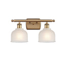 Dayton Bath Vanity Light shown in the Brushed Brass finish with a White shade
