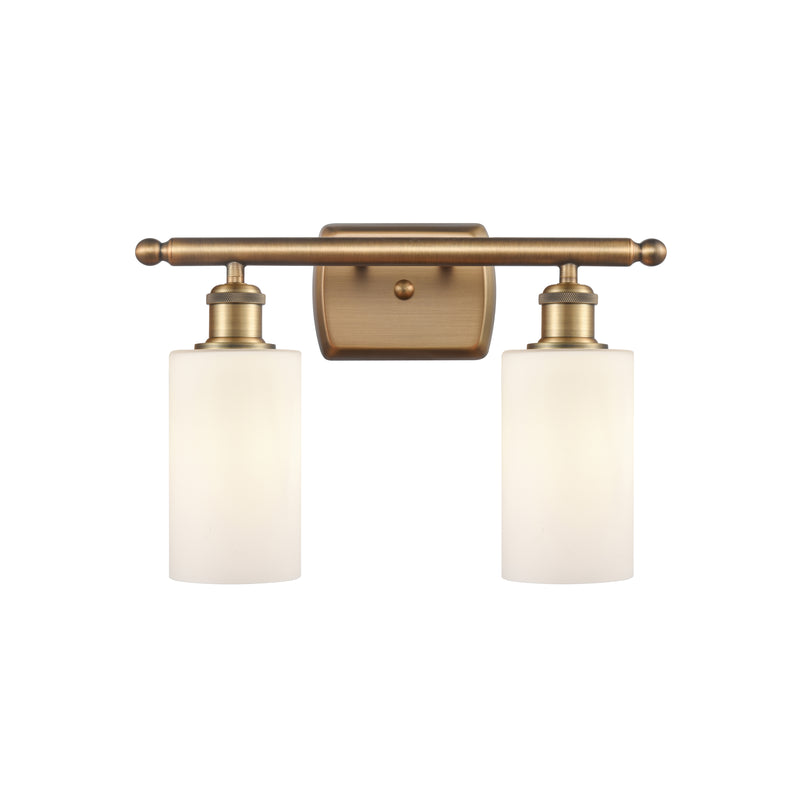 Clymer Bath Vanity Light shown in the Brushed Brass finish with a Matte White shade