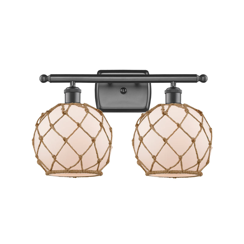 Farmhouse Rope Bath Vanity Light shown in the Oil Rubbed Bronze finish with a White Glass with Brown Rope shade