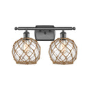 Farmhouse Rope Bath Vanity Light shown in the Oil Rubbed Bronze finish with a Clear Glass with Brown Rope shade