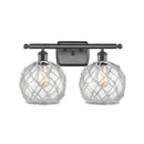 Farmhouse Rope Bath Vanity Light shown in the Oil Rubbed Bronze finish with a Clear Glass with White Rope shade