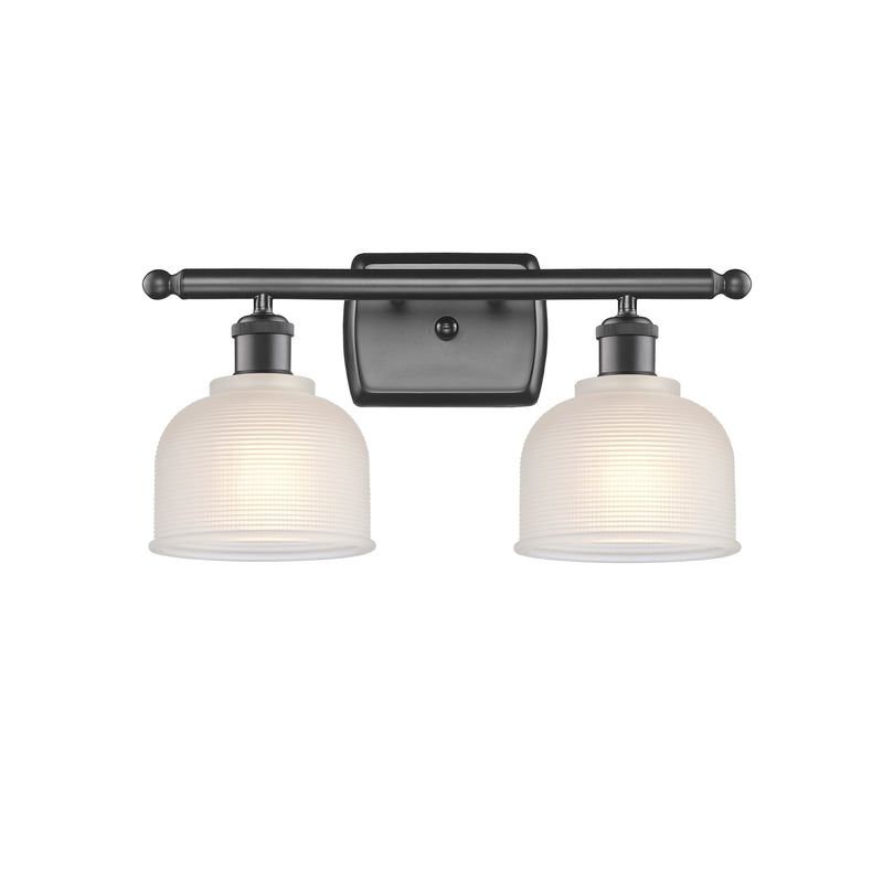 Dayton Bath Vanity Light shown in the Oil Rubbed Bronze finish with a White shade