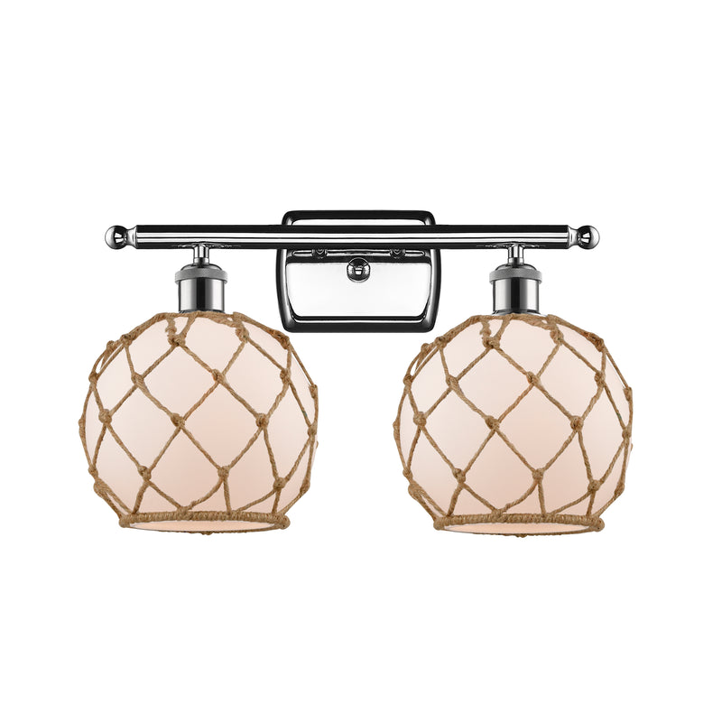 Farmhouse Rope Bath Vanity Light shown in the Polished Chrome finish with a White Glass with Brown Rope shade