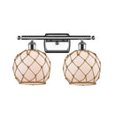 Farmhouse Rope Bath Vanity Light shown in the Polished Chrome finish with a White Glass with Brown Rope shade