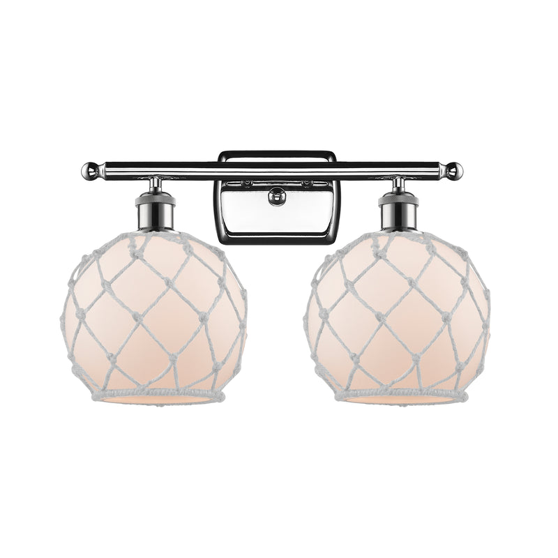 Farmhouse Rope Bath Vanity Light shown in the Polished Chrome finish with a White Glass with White Rope shade