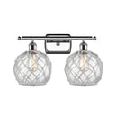 Farmhouse Rope Bath Vanity Light shown in the Polished Chrome finish with a Clear Glass with White Rope shade