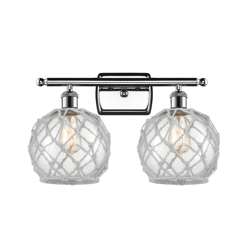 Farmhouse Rope Bath Vanity Light shown in the Polished Chrome finish with a Clear Glass with White Rope shade