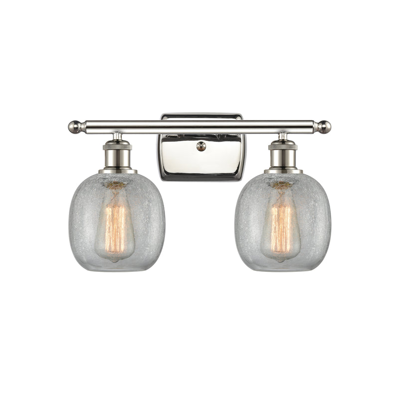 Belfast Bath Vanity Light shown in the Polished Nickel finish with a Clear Crackle shade