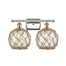 Farmhouse Rope Bath Vanity Light shown in the Polished Nickel finish with a Clear Glass with Brown Rope shade