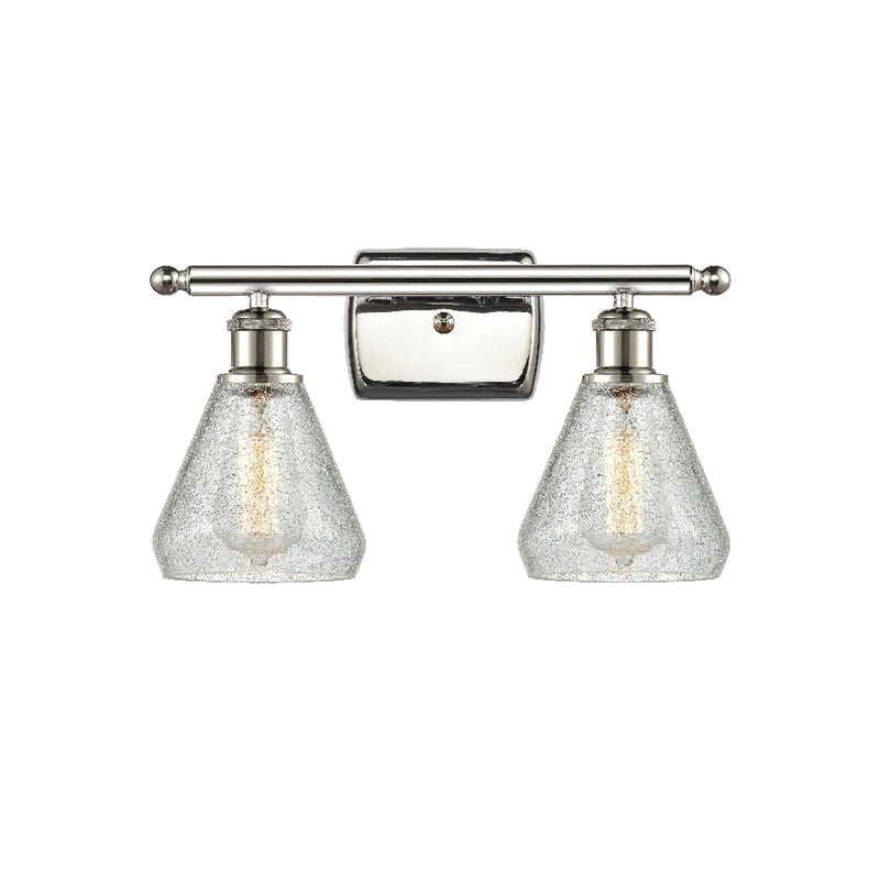 Conesus Bath Vanity Light shown in the Polished Nickel finish with a Clear Crackle shade