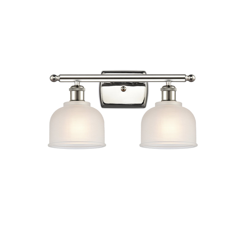 Dayton Bath Vanity Light shown in the Polished Nickel finish with a White shade