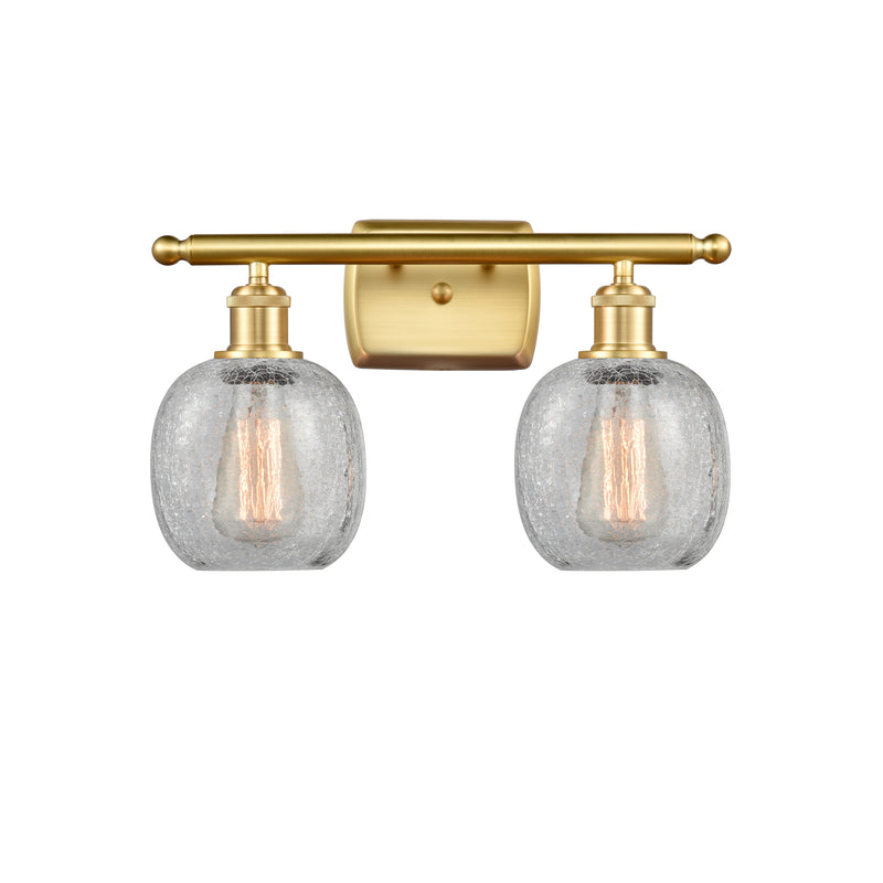 Belfast Bath Vanity Light shown in the Satin Gold finish with a Clear Crackle shade