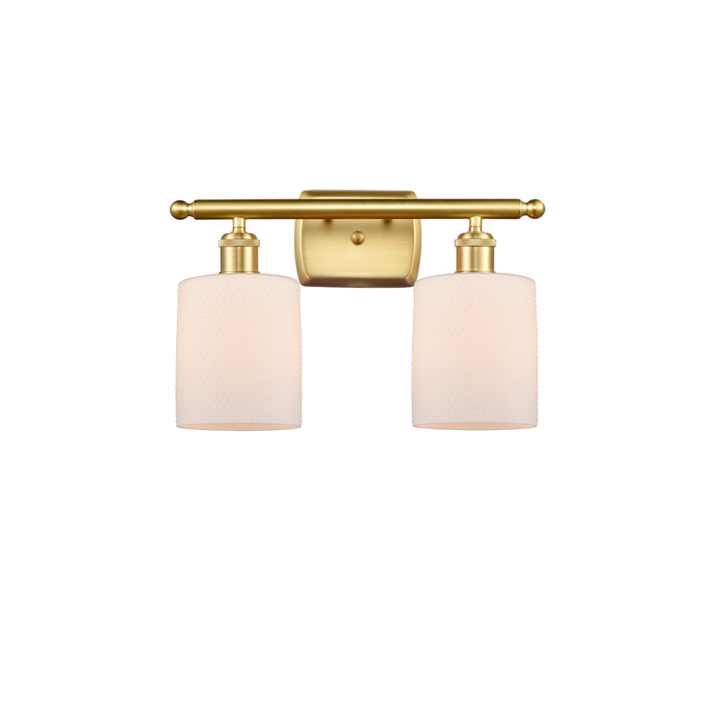 Cobbleskill Bath Vanity Light shown in the Satin Gold finish with a Matte White shade