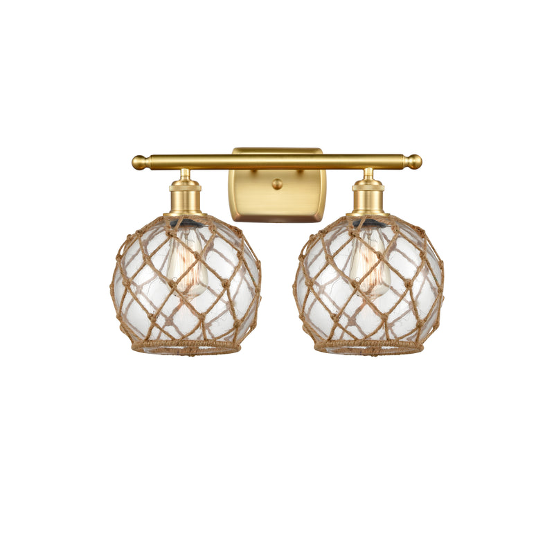 Farmhouse Rope Bath Vanity Light shown in the Satin Gold finish with a Clear Glass with Brown Rope shade