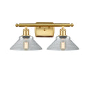 Orwell Bath Vanity Light shown in the Satin Gold finish with a Clear shade